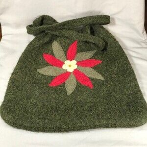 Boho Style Wool Poinsettia Christmas Bag